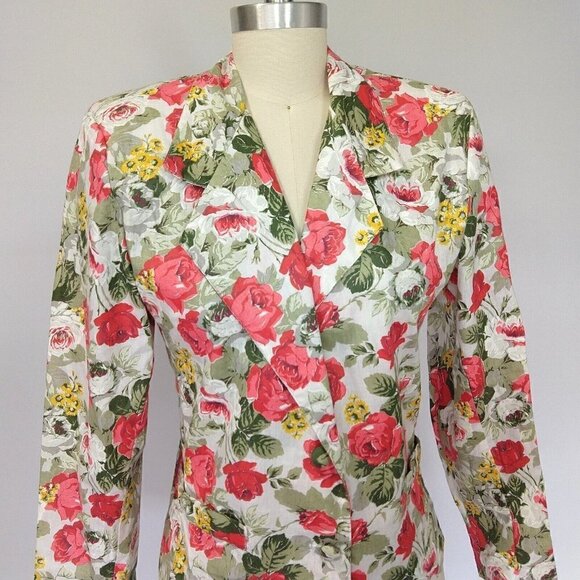 Judy Knapp Vintage Floral Print Blazer Size S M Cabbage Rose Cottage Grandma - Picture 2 of 10